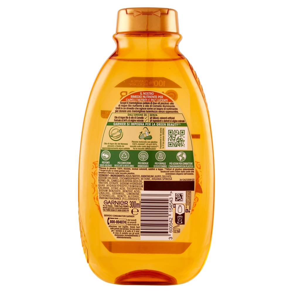Garnier Ultra Dolce Shampoo Meraviglioso all'olio d'argan e di camelia per capelli secchi, 300 ml